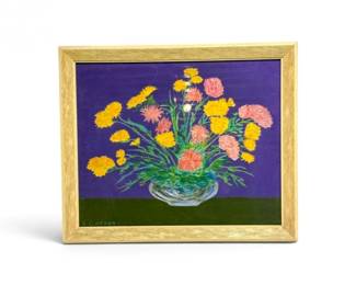46 SGordonColorfulFloralStillLifeCharcoalDrawingSigned