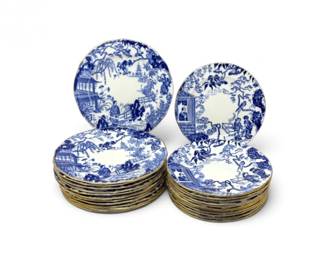 264 VintageRoyalCrownDerbyBlueMikadoPlateswGoldTrim24Pc