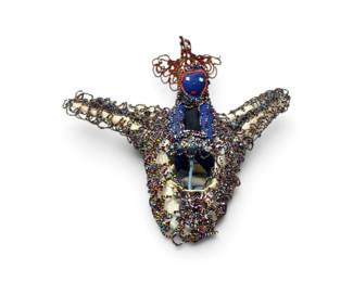 184 HandmadeBeadedFabricWireAirplaneFolkArtSculpture
