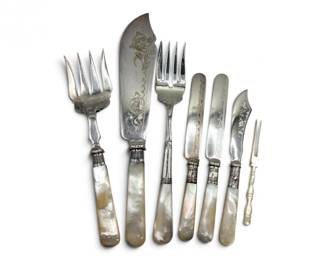 7 VintageMotherofPearlHandleFishCutleryServingUtensils7Pc