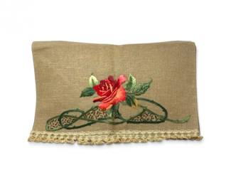 105 NewHandmadeEmbroideredRoseBurlapTableRunnerwSatinLining