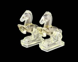 103 PairofVintageClearGlassRearingHorseBookends
