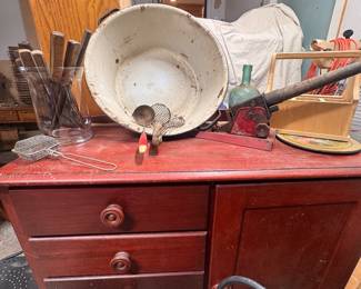 antique kitchen knives, wonderful red small dresser