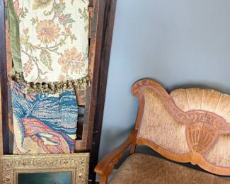 vintage blankets, room divider and settee