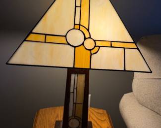 Pair of leaded glass contemporary lamps (arts and crafts style COntemporary arts craft lamp