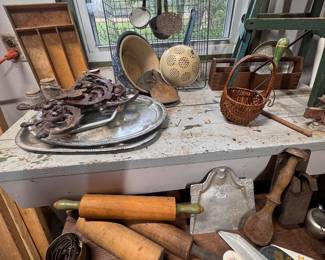 antique wooden kitchen ware, utensils, ladels and more