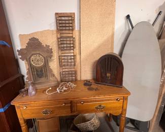 Oak sideboard , antiqeu Grandmother kitchen clock