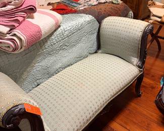 #61. $160 Little French style bench green silk 44x18x26