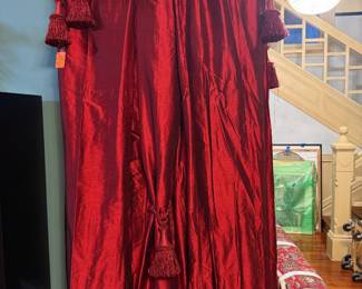#12. $50 each Red silk curtains (4)
