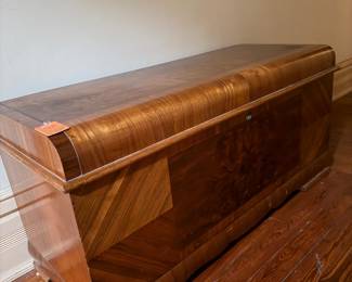#68. $210 Lane Art Deco burl veneer cedar chest 46x18x23