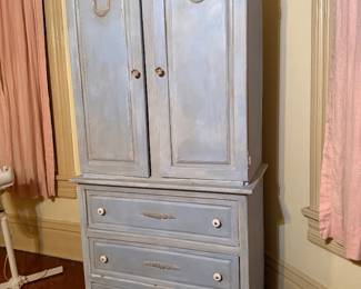 #72. $300 Country cottage baby blue armoire 4 drawers 34x20x72