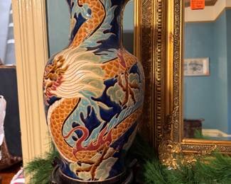 #3. $90 Asian dragon porcelain vase on stand