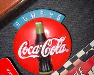 Coca-Cola bottle stampers and Always Coca-Cola button collectibles