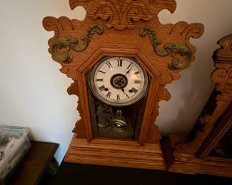 Antique carved oak gingerbread kitchen clock