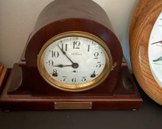 Vintage wood tambour mantel clock