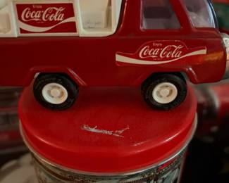 Coca-Cola pressed steel pickup truck and collectible tin