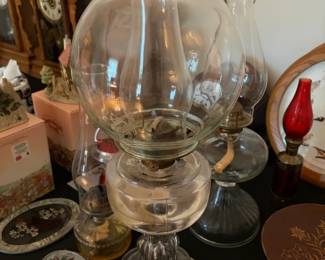 Antique pressed glass oil lamp with chimney