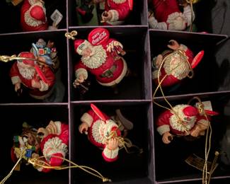 Box of Coca-Cola Santa and Christmas ornaments