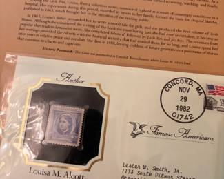 Famous Americans Louisa May Alcott stamp cover, 1982 Concord MA postmark