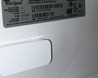 Whirlpool refrigerator model and serial label