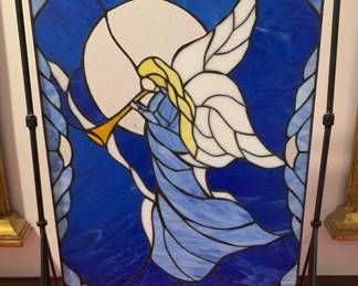 14” W x 20” H, stained glass on metal suspension frame. $25.00