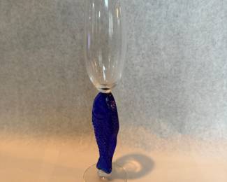 Cobalt Blue Fish Stem Champagne Flutes