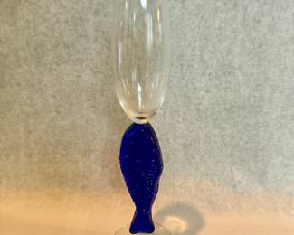 Cobalt Blue Fish Stem Champagne Flutes