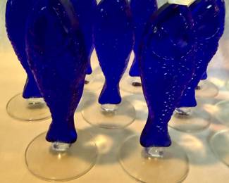 Cobalt Blue Fish Stem Champagne Flutes
