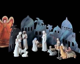 Large Willow Tree Nativity Collection with Metal Jerusalem Backdrop  Angels