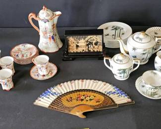 Vintage Asian Export Collection Porcelain Sets  Cork Diorama Art
