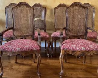 Set of 6 Century Furniture Carved Wood CaneBack Dining Chairs