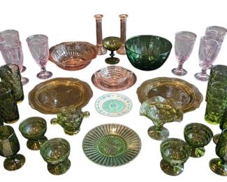 Vintage Pink, Green  Amber Depression  MidCentury Glassware Collection