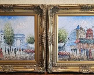 Original Impressionist Parisian Oil Paintings  Moulin Rouge  Arc de Triomphe