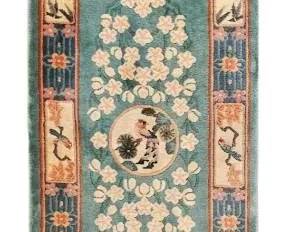 Vintage Chinese Art Deco Teal Wool Hallway Runner
