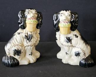 Vintage StaffordshireStyle Porcelain Wally Dogs Pair  Cavalier King Charles Spaniel