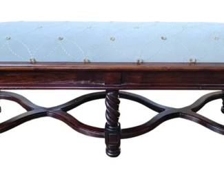 JacobeanStyle SpiralTurned Long Upholstered Bench