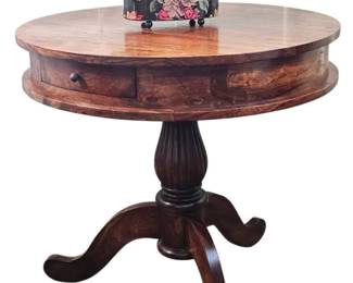 Vintage Solid Wood Round Pedestal Accent Table... Substantial Piece