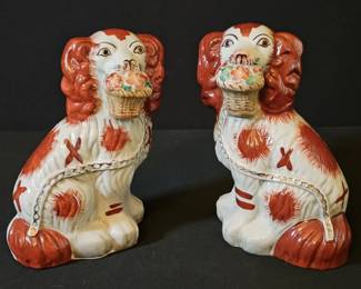 Vintage StaffordshireStyle Porcelain Wally Dogs Pair  Cavalier King Charles Spaniel Red Ver.