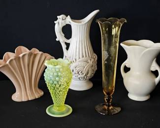 MCM  Art Deco Vases  Red Wing, Fenton Uranium, Brush McCoy, Camark  Princess House Glass