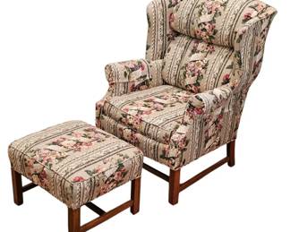 Classic Vintage English Country Floral Tapestry Wingback Chair  Matching Ottoman Set