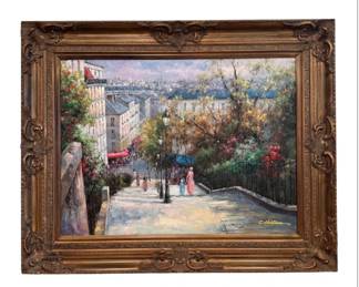 Classic Original Impressionist Parisian Street Scene Montmartre Stairs