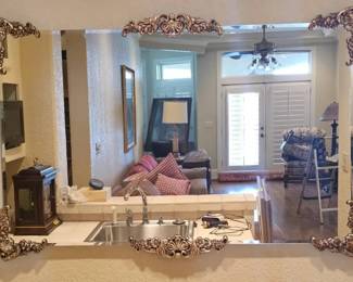 Stunning Hollywood Regency Frameless Beveled Wall Mirror