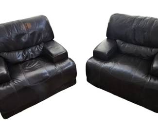 Pair of Oversized Dark Brown Leather Reclining Armchairs  Trayton Furniture and Leggett  Platt