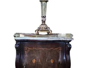 Vintage ItalianStyle Green Onyx Accent Table with Matching Ornate Table Lamp