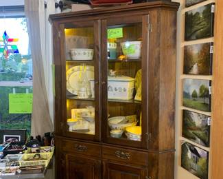 Pine Corner Display Cabinet Hutch