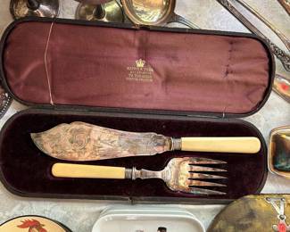 Antique English silver-plated fish serving set