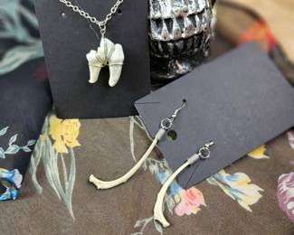 Black Cat Molar Tooth Necklace Bone Art Earrings Intuition Witchcore