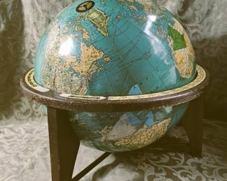 16" Vintage Cold War Era Globe USSR Dark Academia Decor Wood Base 