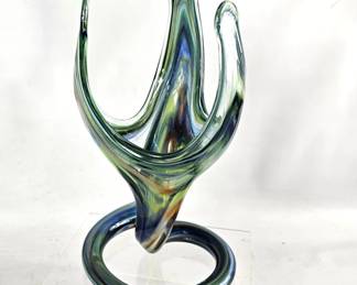 1970s Mod Art Glass Swirl Pulled Vase Marigold Glassware USA Pad Décor