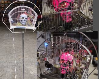 5FT Lighted Skull Bird Cage Prop Halloween Haunted House